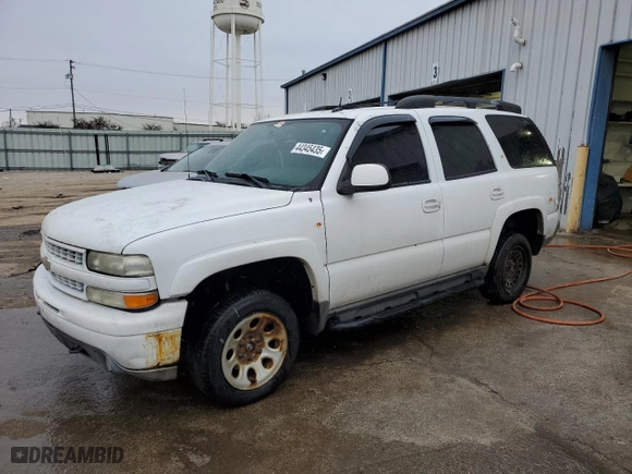 2005 Chevrolet Tahoe Z71 with VIN 1GNEK13T65R197195, listed as a Copart auction lot 44345435 with 0 mi miles and Salvage Title. Bid and sale history available at carsss.com. Image 1.