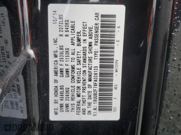 2015 Acura TLX V6 Advance with VIN 19UUB2F78FA008105, listed as a Copart auction lot 48707075 with 163,473 mi miles and Clean Title. Bid and sale history available at carsss.com. Image 12.