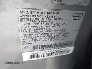 2008 Audi Q7 Premium with VIN WA1BY74L18D027835, listed as a IAAI auction lot 41672825 with 153,718 mi miles and . Bid and sale history available at DreamBid. Image 9.