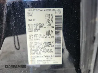 2019 Nissan Frontier SV with VIN 1N6AD0ER8KN766416, listed as a Copart auction lot 63631025 with 45,878 mi miles and Salvage title. Bid and sale history available at DreamBid. Image 12.