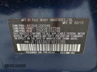 2015 Subaru WRX with VIN JF1VA1A60F9833285, listed as a IAAI auction lot 42127612 with 100,035 mi miles and . Bid and sale history available at DreamBid. Image 9.