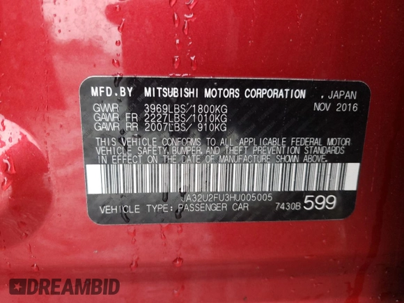 2017 Mitsubishi Lancer ES with VIN JA32U2FU3HU005005, listed as a Copart auction lot 78702074 with 69,797 mi miles and Salvage Title. Bid and sale history available at DreamBid. Image 12.