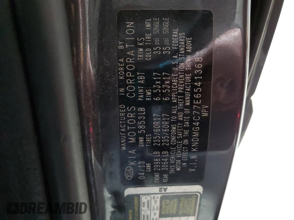 2014 Kia Sedona LX with VIN KNDMG4C77E6541368, listed as a Copart auction lot 52749305 with 130,253 mi miles and Salvage Title. Bid and sale history available at carsss.com. Image 13.