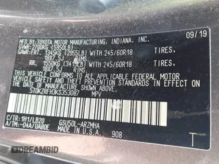 2019 Toyota Highlander SE with VIN 5TDKZRFH3KS353087, listed as a IAAI auction lot 42006593 with 74,214 mi miles and . Bid and sale history available at DreamBid. Image 9.