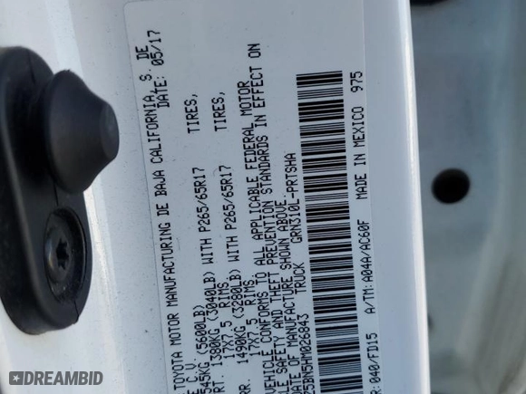 2017 Toyota Tacoma SR5 with VIN 3TMDZ5BN5HM026843, listed as a Copart auction lot 50594625 with 62,936 mi miles and Salvage Title. Bid and sale history available at carsss.com. Image 13.