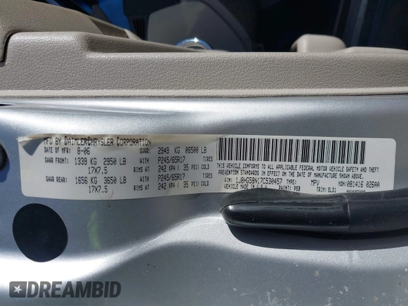 2007 Jeep Commander Limited с VIN 1J8HG58N17C530457, выставлен на аукционе IAAI как лот 41616534 с пробегом 147 691 миль миль и . История ставок и продаж доступна на DreamBid. Изображение 9.