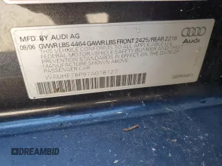 2007 Audi A3 with VIN WAUHF78P97A078127, listed as a Copart auction lot 87590725 with 139,674 mi miles and Salvage title. Bid and sale history available at DreamBid. Image 12.