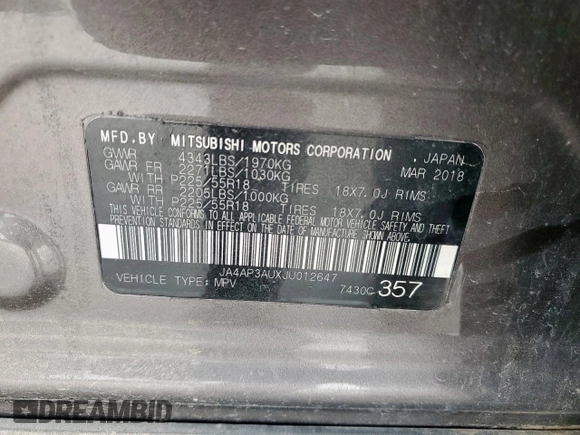 2018 Mitsubishi Outlander Sport ES 2.0 with VIN JA4AP3AUXJU012647, listed as a Copart auction lot 53981965 with 175,591 mi miles and Clean Title. Bid and sale history available at carsss.com. Image 13.