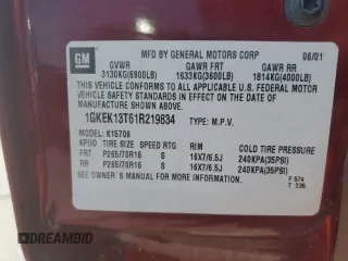 2001 GMC Yukon SLT with VIN 1GKEK13T61R219834, listed as a Copart auction lot 75450464 with 0 mi miles and Clean Title. Bid and sale history available at carsss.com. Image 13.