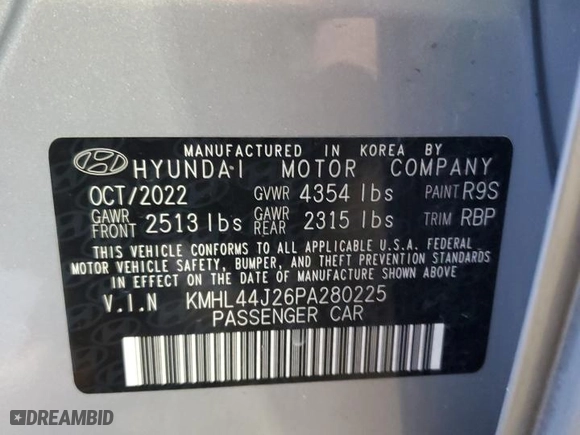 2023 Hyundai Sonata SEL Plus with VIN KMHL44J26PA280225, listed as a Copart auction lot 51309765 with 38,972 mi miles and Salvage Title. Bid and sale history available at carsss.com. Image 12.