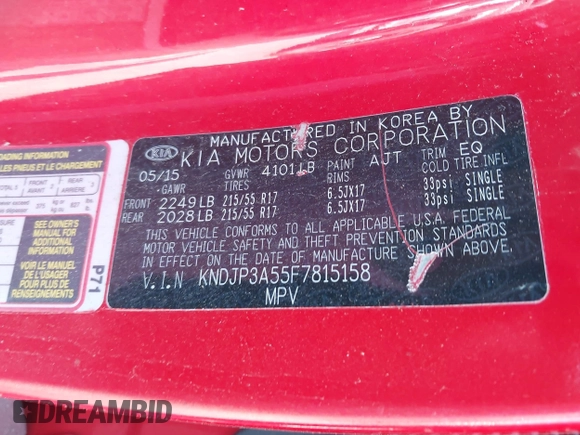 2015 Kia Soul + with VIN KNDJP3A55F7815158, listed as a IAAI auction lot 42067748 with Not Provided miles and . Bid and sale history available at DreamBid. Image 9.
