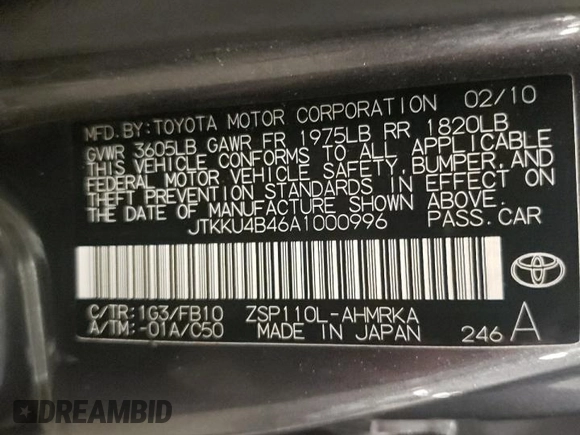 2010 Scion xD with VIN JTKKU4B46A1000996, listed as a Copart auction lot 49921025 with 249,005 mi miles and Salvage Title. Bid and sale history available at carsss.com. Image 12.