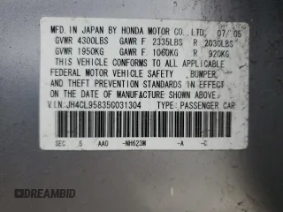 2005 Acura TSX with VIN JH4CL95835C031304, listed as a Copart auction lot 50831355 with 236,203 mi miles and Salvage title. Bid and sale history available at DreamBid. Image 14.