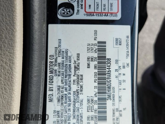 2010 Mercury Milan Premier z VIN 3MEHM0JG9AR644308, wystawiony jako Copart lot #60791825 z przebiegiem 83 910 mil mil oraz Szkoda całkowita • Salvage title. Historia ofert i sprzedaży dostępna na DreamBid. Obrazek 13.