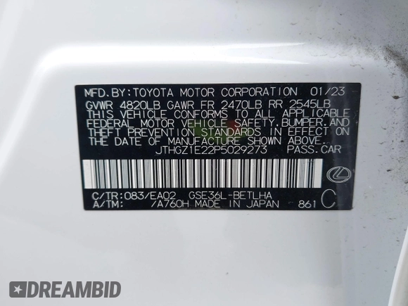 2023 Lexus IS 350 F Sport with VIN JTHGZ1E22P5029273, listed as a IAAI auction lot 42141081 with 24,798 mi miles and . Bid and sale history available at DreamBid. Image 9.
