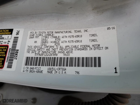 2016 Toyota Tundra 2WD Truck SR5 with VIN 5TFRW5F12GX207090, listed as a Copart auction lot 73683594 with 233,657 mi miles and Salvage Title. Bid and sale history available at carsss.com. Image 13.