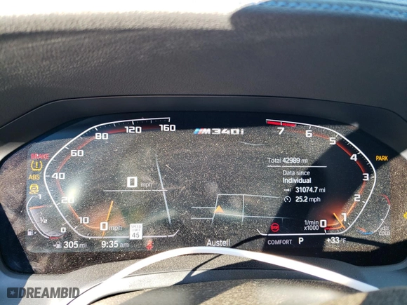 2020 BMW 3 Series M340i with VIN WBA5U7C01LFH44724, listed as a Copart auction lot 85254224 with 42,989 mi miles and Salvage Title. Bid and sale history available at carsss.com. Image 9.