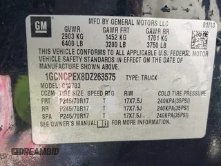 2013 Chevrolet Silverado 1500 Work Truck with VIN 1GCNCPEX8DZ263575, listed as a IAAI auction lot 41875007 with 133,318 mi miles and . Bid and sale history available at DreamBid. Image 9.