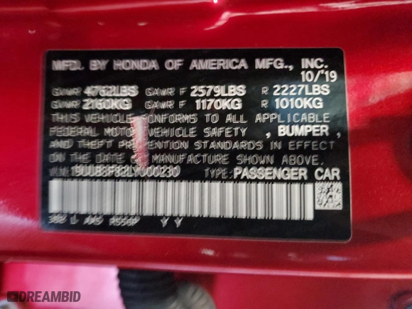 2020 Acura TLX w/Advance Pkg with VIN 19UUB3F82LY000230, listed as a Copart auction lot 41381255 with 107,802 mi miles and Salvage Title. Bid and sale history available at carsss.com. Image 12.