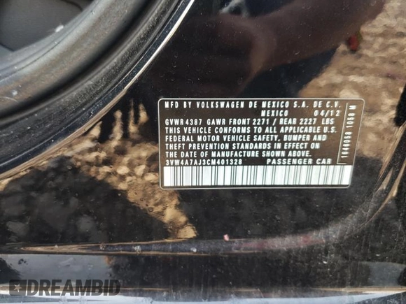 2012 Volkswagen Jetta GLI Autobahn with VIN 3VW4A7AJ3CM401328, listed as a Copart auction lot 48635245 with Not provided miles and Salvage title. Bid and sale history available at DreamBid. Image 13.