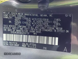 2013 Toyota Sienna LE with VIN 5TDJK3DC8DS056730, listed as a IAAI auction lot 41141247 with 166,579 mi miles and . Bid and sale history available at DreamBid. Image 9.