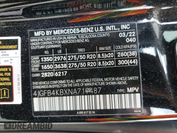 2022 Mercedes-Benz GLE 350 z VIN 4JGFB4KBXNA719487, wystawiony jako Copart lot #59056005 z przebiegiem Nie podano mil oraz Nie do naprawy • Non repairable. Historia ofert i sprzedaży dostępna na DreamBid. Obrazek 13.