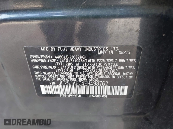 2014 Subaru Forester Premium z VIN JF2SJAEC4EH498762, wystawiony jako IAAI lot #41442423 z przebiegiem 228 769 mil mil oraz . Historia ofert i sprzedaży dostępna na DreamBid. Obrazek 9.