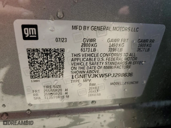 2023 Chevrolet Traverse RS with VIN 1GNEVJKW5PJ298636, listed as a Copart auction lot 53103595 with 13,313 mi miles and Salvage Title. Bid and sale history available at carsss.com. Image 14.