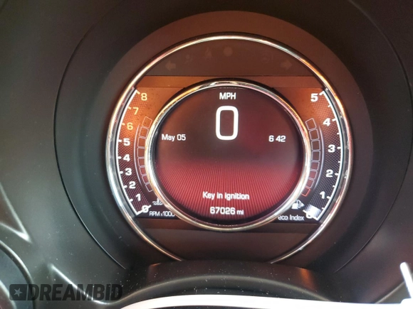 2015 FIAT 500 Abarth with VIN 3C3CFFFHXFT597430, listed as a Copart auction lot 55706425 with 67,026 mi miles and Salvage title. Bid and sale history available at DreamBid. Image 9.