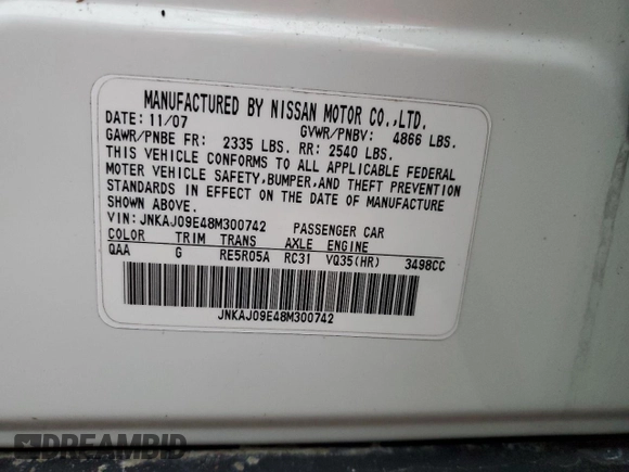 2008 Infiniti EX Journey with VIN JNKAJ09E48M300742, listed as a Copart auction lot 73926254 with 129,017 mi miles and Non Repairable. Bid and sale history available at DreamBid. Image 14.