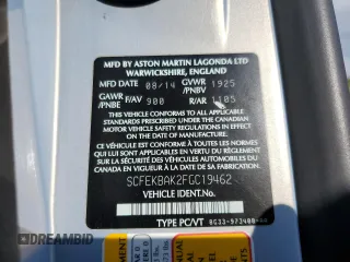 2015 Aston Martin Vantage z VIN SCFEKBAK2FGC19462, wystawiony jako Copart lot #61093934 z przebiegiem 53 068 mil mil oraz Szkoda całkowita • Salvage title. Historia ofert i sprzedaży dostępna na DreamBid. Obrazek 12.