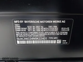 2022 BMW X5 xDrive40i with VIN 5UXCR6C04N9K22401, listed as a IAAI auction lot 41677488 with 23,786 mi miles. Bid and sale history available at carsss.com. Image 9.