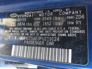 2015 Hyundai Accent GS with VIN KMHCT5AE3FU219124, listed as a IAAI auction lot 41843449 with 152,535 mi miles. Bid and sale history available at carsss.com. Image 9.