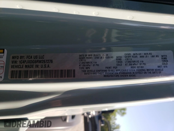 2024 Jeep Wrangler Sport S с VIN 1C4PJXDG6RW267276, выставлен на аукционе Copart как лот 68360524 с пробегом Не указан миль и Списание • Salvage title. История ставок и продаж доступна на DreamBid. Изображение 13.