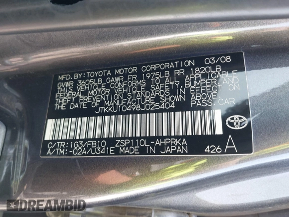 2008 Scion xD with VIN JTKKU10498J025404, listed as a IAAI auction lot 42780644 with 131,948 mi miles and . Bid and sale history available at DreamBid. Image 9.