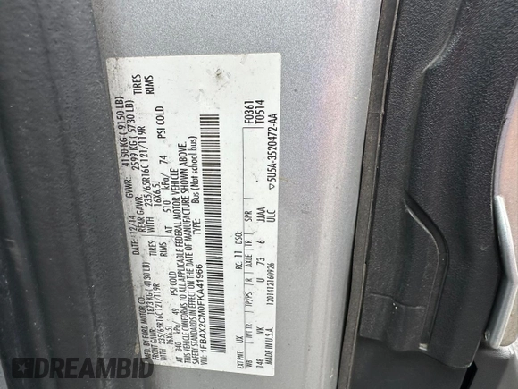 2015 Ford Transit Passenger XL with VIN 1FBAX2CM0FKA41966, listed as a Copart auction lot 56363935 with 164,365 mi miles and Clean Title. Bid and sale history available at DreamBid. Image 10.
