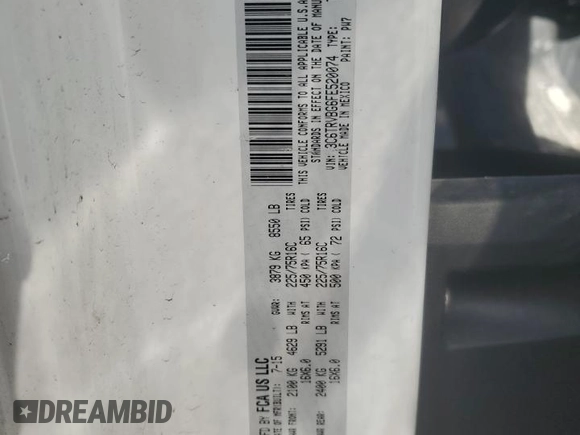 2015 Ram ProMaster Cargo with VIN 3C6TRVBG6FE520074, listed as a Copart auction lot 46472965 with 150,918 mi miles and Salvage Title. Bid and sale history available at DreamBid. Image 15.