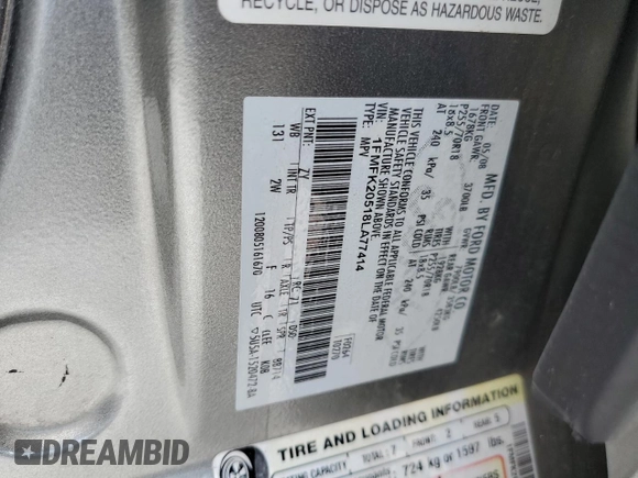 2008 Ford Expedition Max Limited with VIN 1FMFK20518LA77414, listed as a Copart auction lot 54095065 with 237,581 mi miles and Salvage title. Bid and sale history available at DreamBid. Image 14.