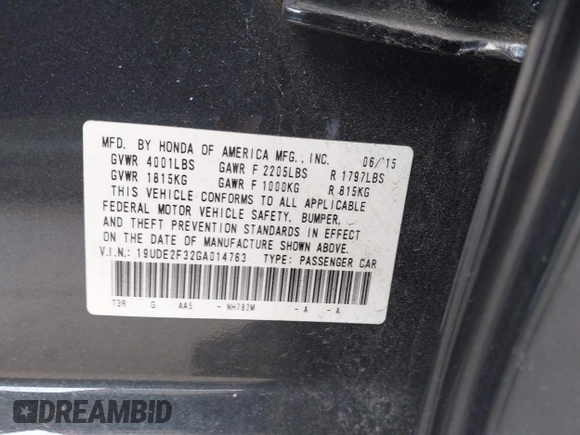 2016 Acura ILX with VIN 19UDE2F32GA014763, listed as a IAAI auction lot 42186580 with 45,483 mi miles and . Bid and sale history available at DreamBid. Image 9.