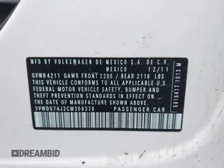 2012 Volkswagen Jetta SE with VIN 3VWDX7AJ2CM356378, listed as a IAAI auction lot 41145401 with 132,301 mi miles and . Bid and sale history available at DreamBid. Image 9.