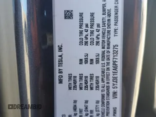2023 Tesla Model 3 with VIN 5YJ3E1EA6PF713275, listed as a Copart auction lot 41683315 with 26,463 mi miles and Salvage Title. Bid and sale history available at DreamBid. Image 14.