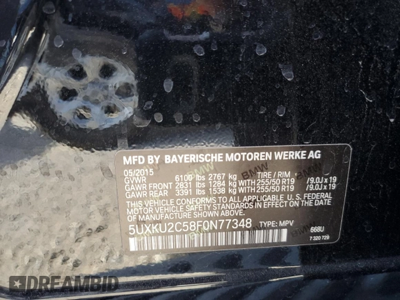 2015 BMW X6 xDrive35i with VIN 5UXKU2C58F0N77348, listed as a Copart auction lot 50579803 with 93,061 mi miles. Bid and sale history available at carsss.com. Image 13.