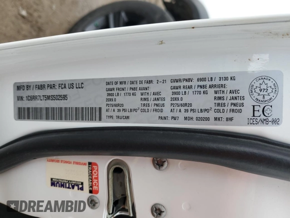 2021 Ram 1500 Warlock z VIN 1C6RR7LT5MS502595, wystawiony jako Copart lot #48821275 z przebiegiem 62 281 mil mil oraz Szkoda całkowita • Salvage title. Historia ofert i sprzedaży dostępna na DreamBid. Obrazek 13.