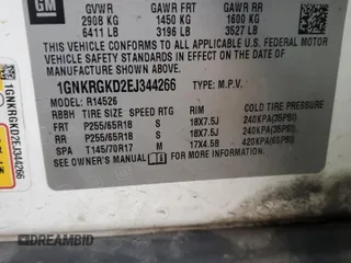 2014 Chevrolet Traverse LT with VIN 1GNKRGKD2EJ344266, listed as a Copart auction lot 48668575 with 132,216 mi miles and Clean Title. Bid and sale history available at DreamBid. Image 14.