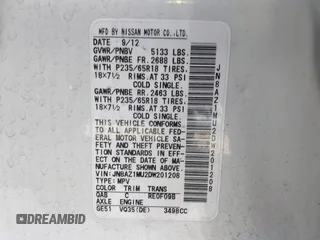 2013 Nissan Murano LE with VIN JN8AZ1MU2DW201208, listed as a IAAI auction lot 41647564 with 60,914 mi miles and . Bid and sale history available at DreamBid. Image 9.