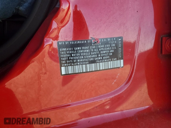 2015 Volkswagen Jetta SE с VIN 3VWD07AJ4FM263869, выставлен на аукционе Copart как лот 54489945 с пробегом 195 719 миль миль и Списание • Salvage title. История ставок и продаж доступна на DreamBid. Изображение 12.