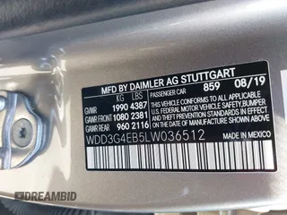 2020 Mercedes-Benz A 220 with VIN WDD3G4EB5LW036512, listed as a IAAI auction lot 40382327 with 59,667 mi miles and . Bid and sale history available at DreamBid. Image 9.