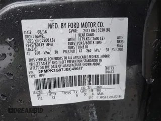 2018 Ford Edge SE с VIN 2FMPK3G97JBC49647, выставлен на аукционе IAAI как лот 41711325 с пробегом 67 637 миль миль и . История ставок и продаж доступна на DreamBid. Изображение 9.