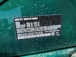 2025 BMW M3 Competition xDrive with VIN WBS33HJ0XSFT91930, listed as a Copart auction lot 49495015 with 285 mi miles and Salvage Title. Bid and sale history available at carsss.com. Image 12.