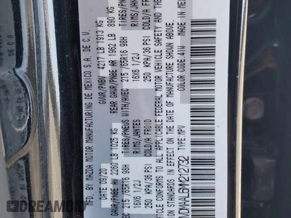 2021 Mazda CX-30 S with VIN 3MVDMAAL6MM212732, listed as a Copart auction lot 54178675 with 33,965 mi miles and Salvage Title. Bid and sale history available at DreamBid. Image 13.